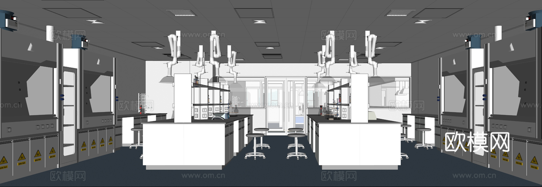 实验室，理化实验室，实验台，离心机，走廊su模型