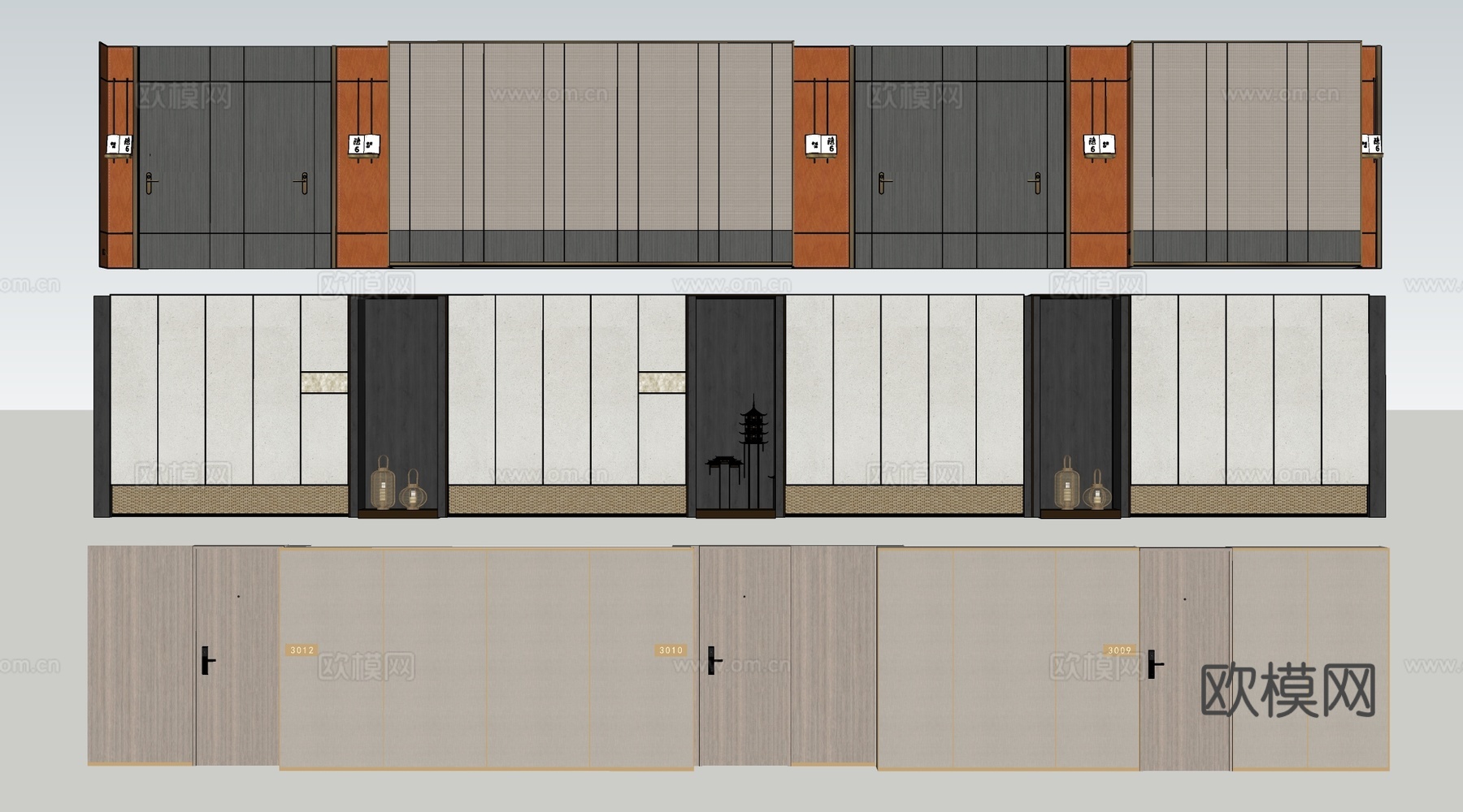 现代办公室走廊 酒店走廊 过道su模型