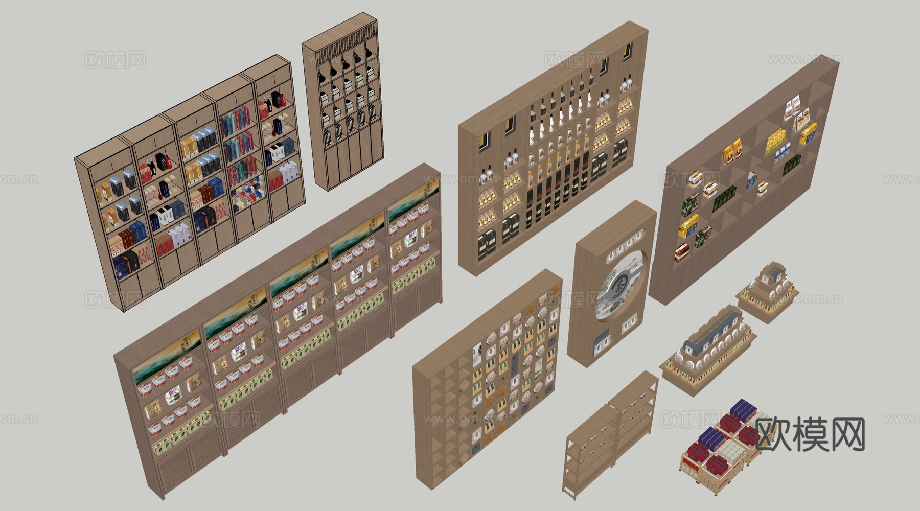 现代货架 货柜 文创展架 超市货架su模型