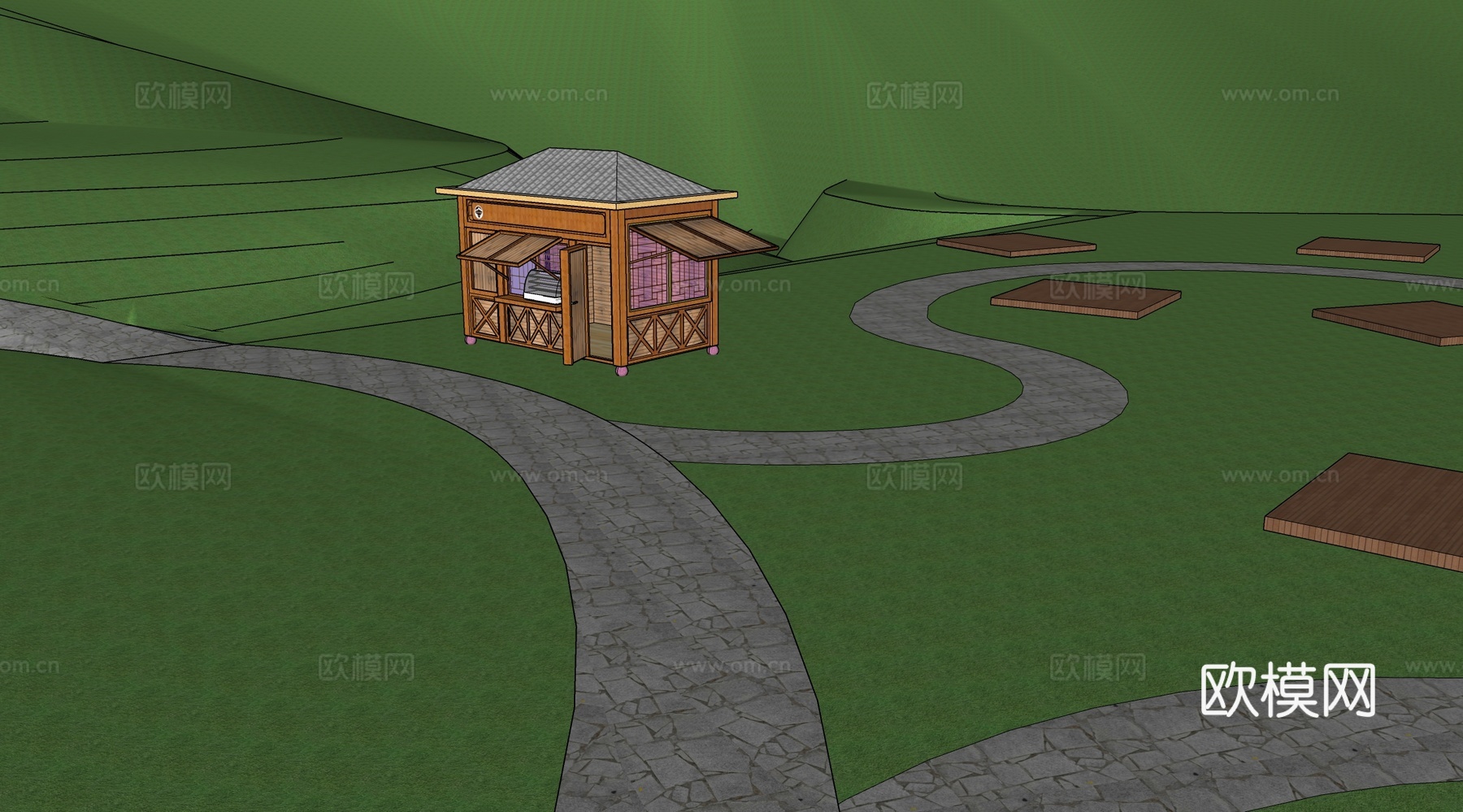 现代山体公园  林下景观su模型