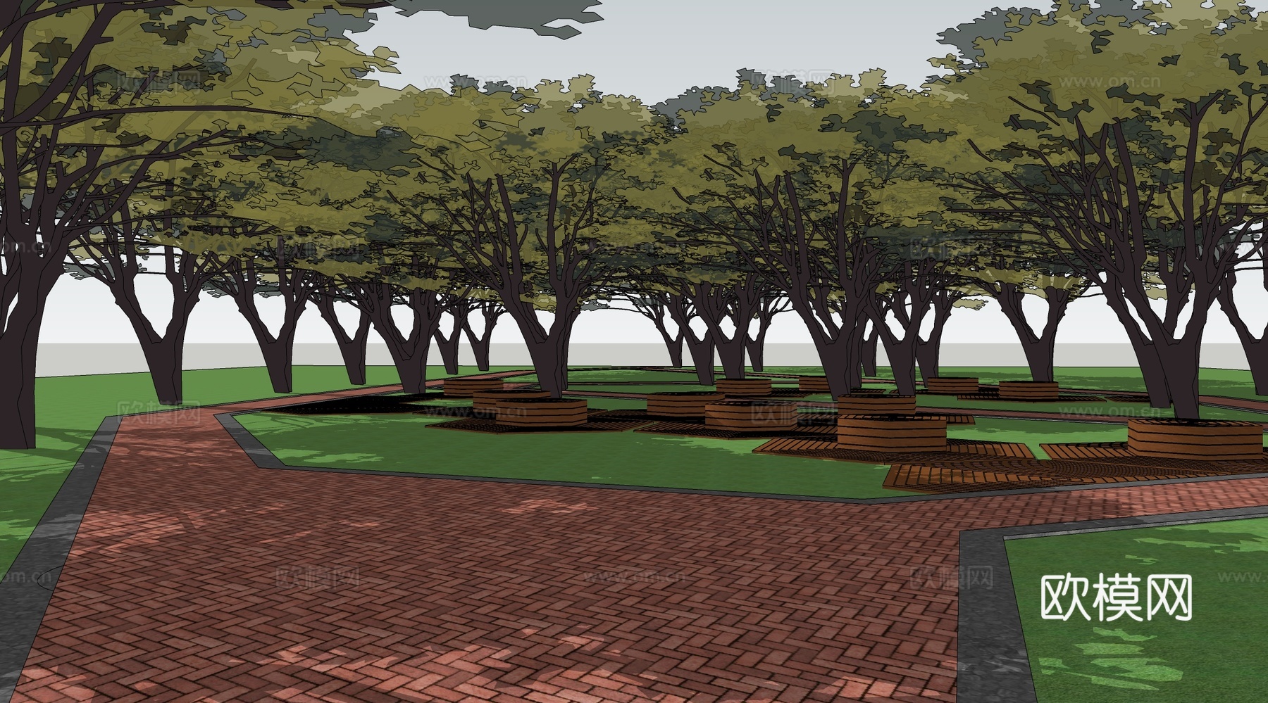 现代林间景观公园 林下景观su模型