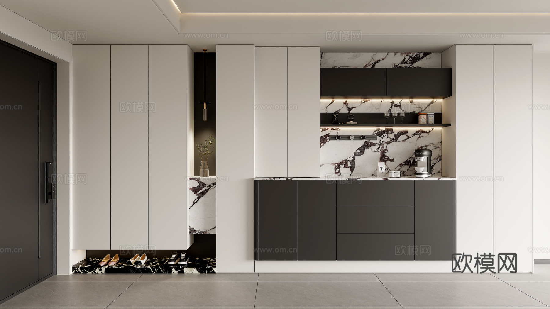 现代入户鞋柜餐边柜  入户玄关鞋柜  酒柜餐边柜  玄关鞋柜su模型