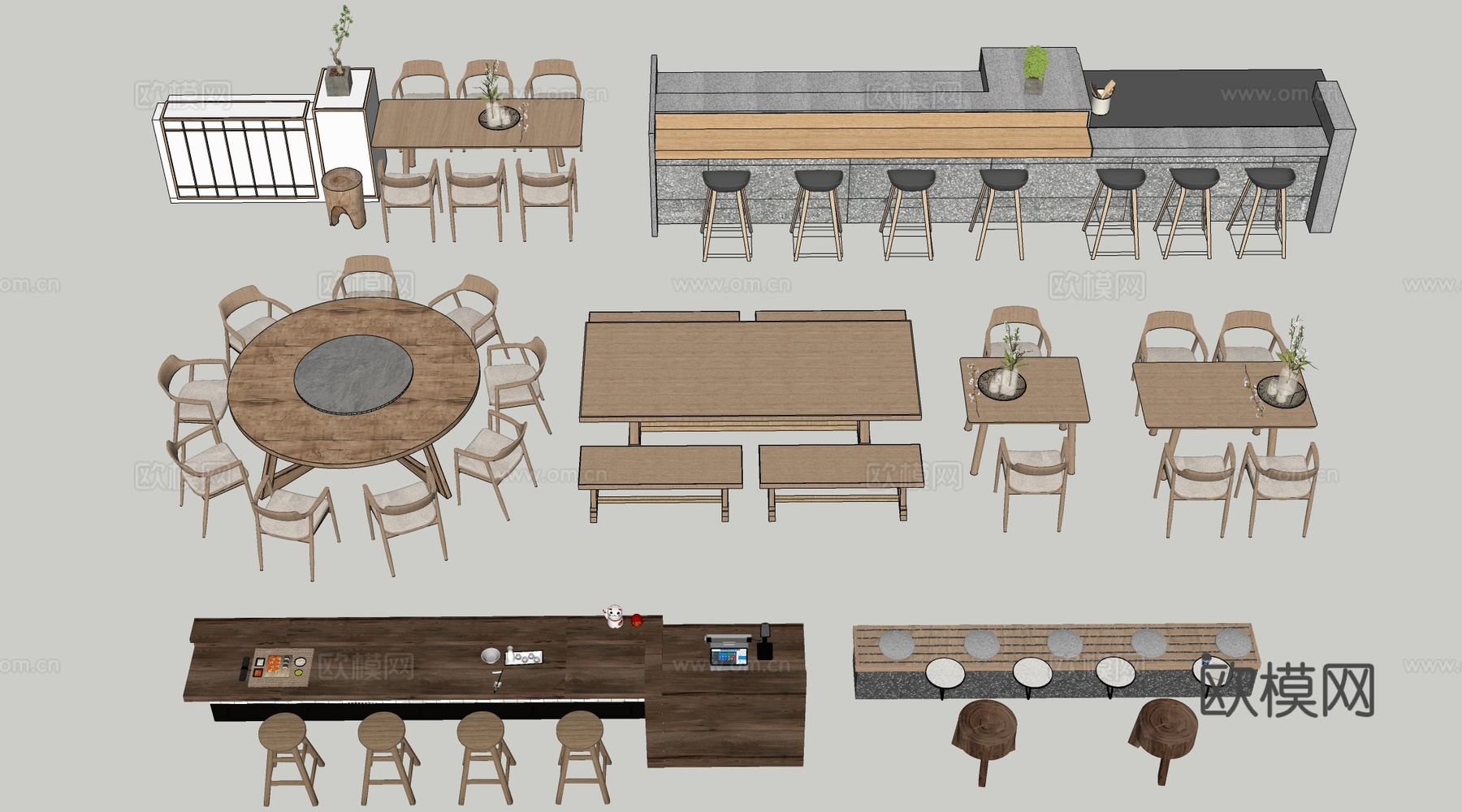 现代奶茶店桌椅 咖啡厅桌椅 餐厅桌椅su模型