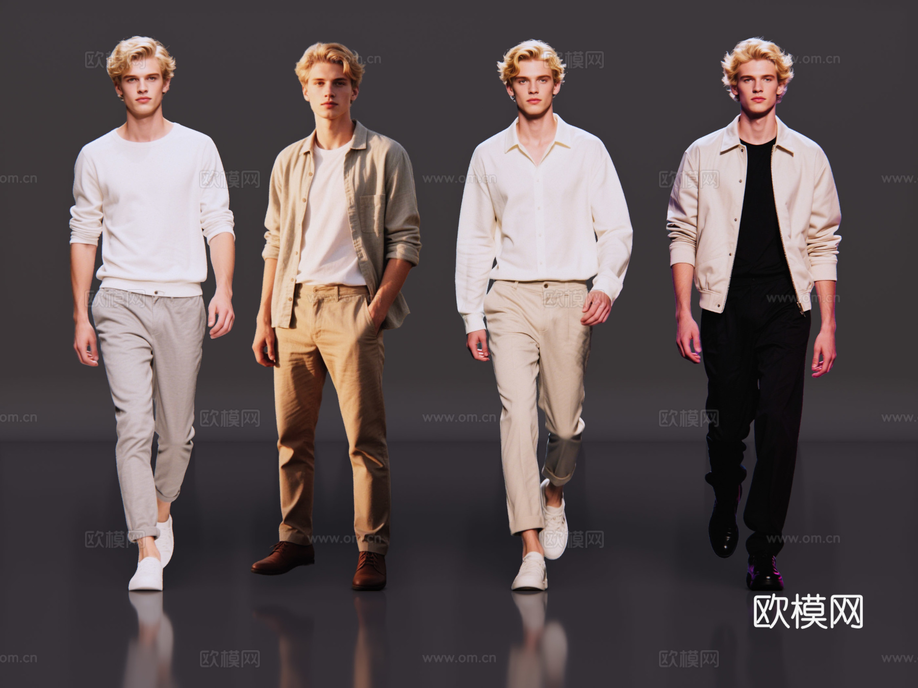 2D现代人物 时尚休闲装 休闲模特 现代商业街拍 休闲装帅哥su模型