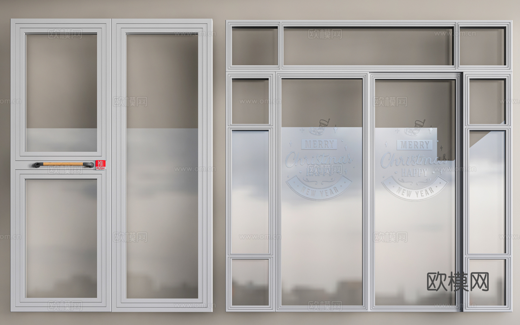 现代商铺玻璃门 玻璃双开门 商业街玻璃门 奶茶店玻璃门 咖啡su模型