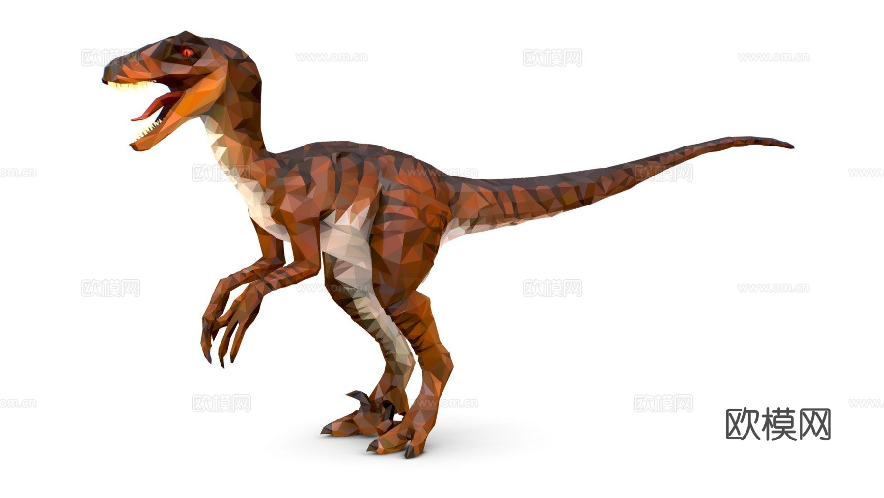 恐龙迅猛龙红色低多边形艺术风格动物su模型