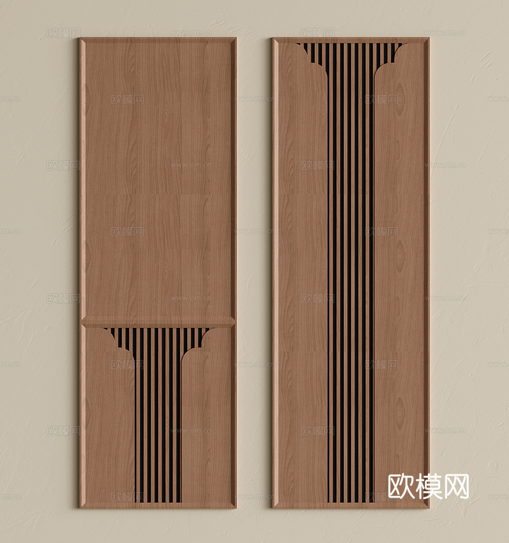 新中式护墙板 实木墙饰板 墙板背景墙su模型