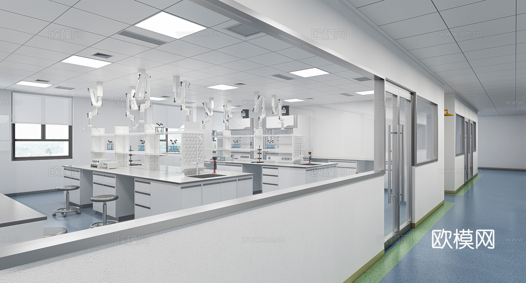 实验室，理化实验室，实验台，离心机，走廊su模型