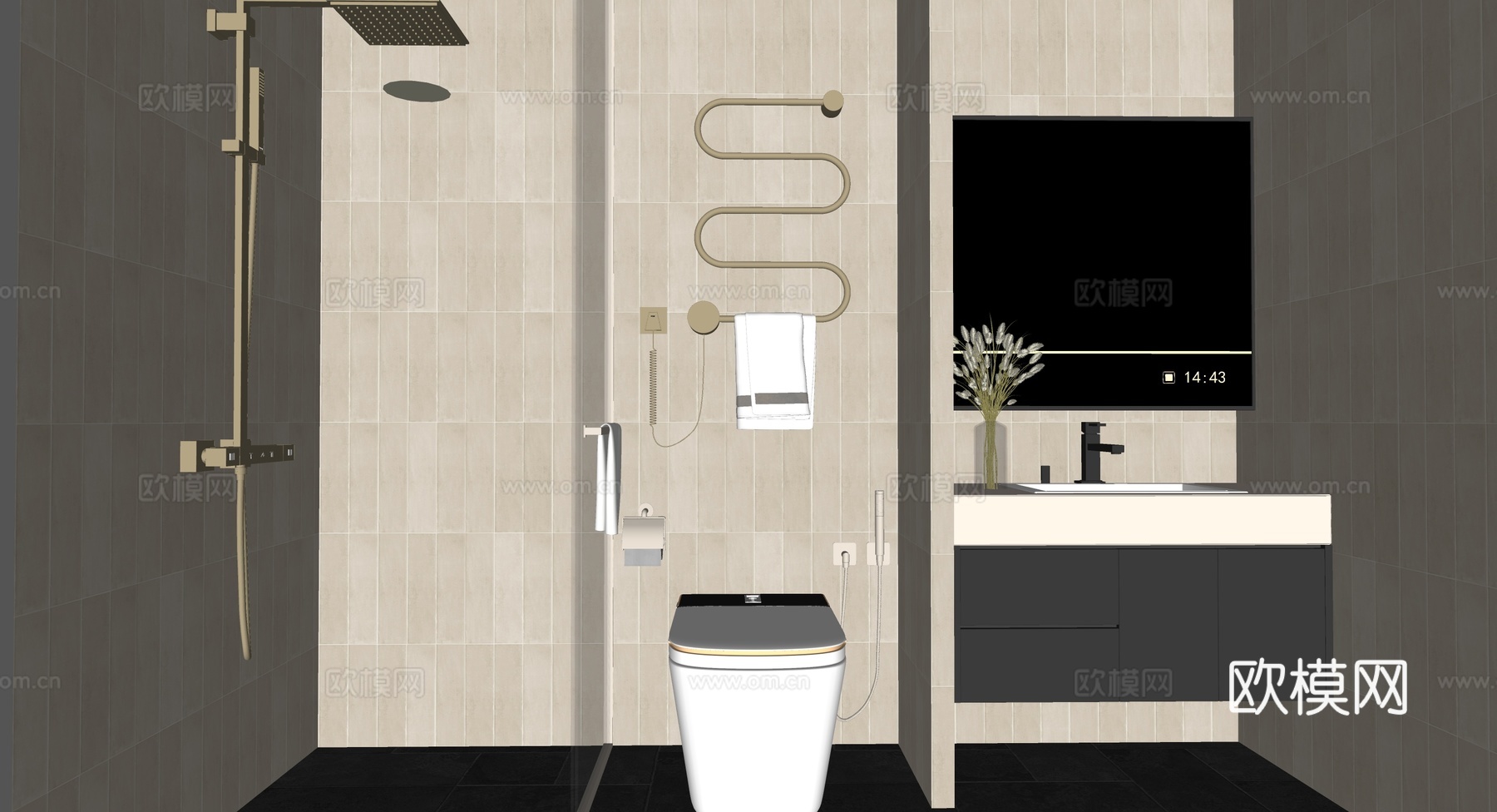 现代卫生间su模型下载（渲染图2）