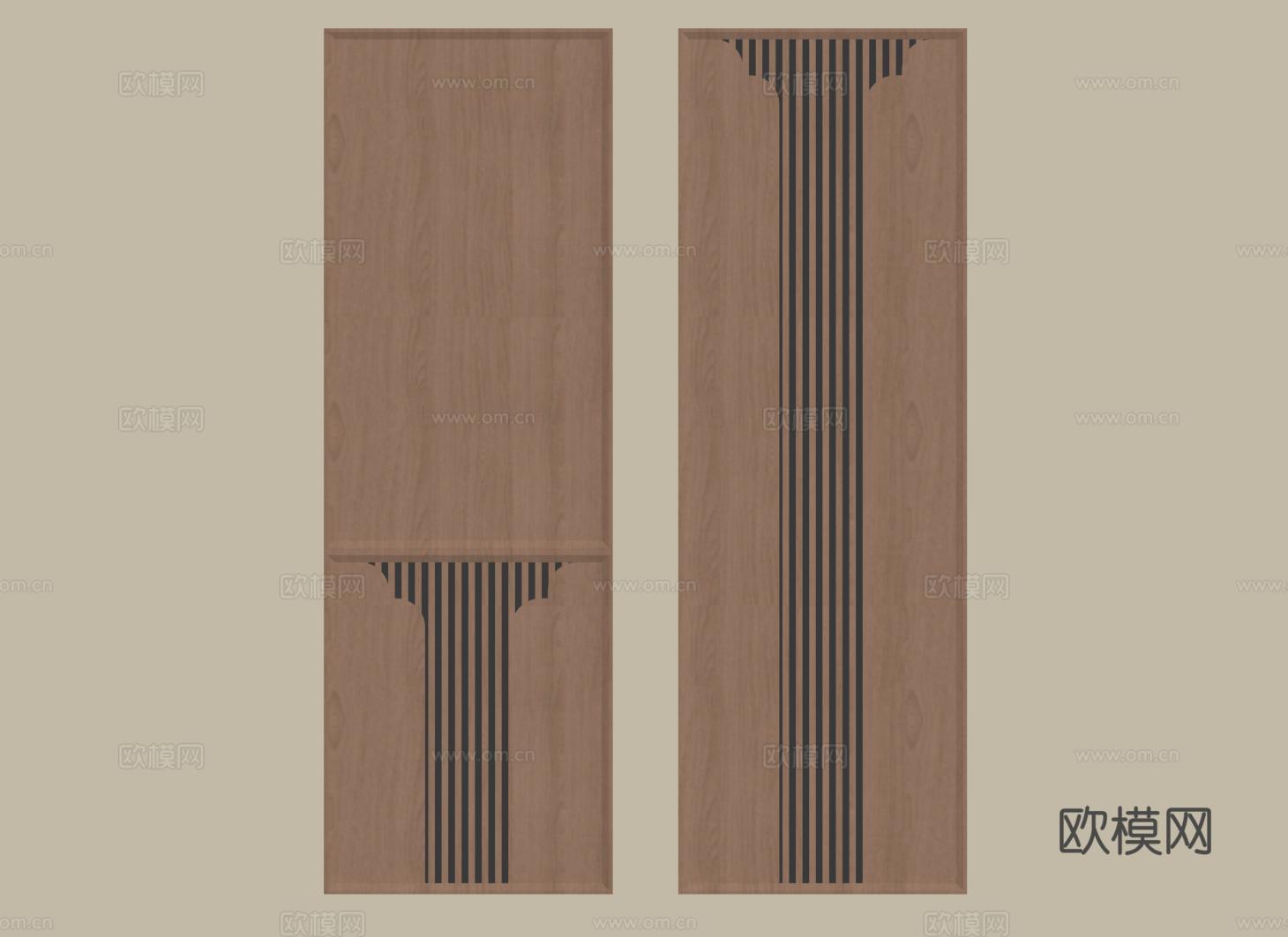 新中式护墙板 实木墙饰板 墙板背景墙su模型