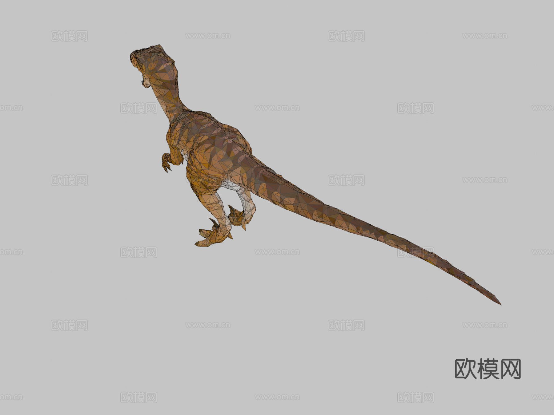 恐龙迅猛龙红色低多边形艺术风格动物su模型