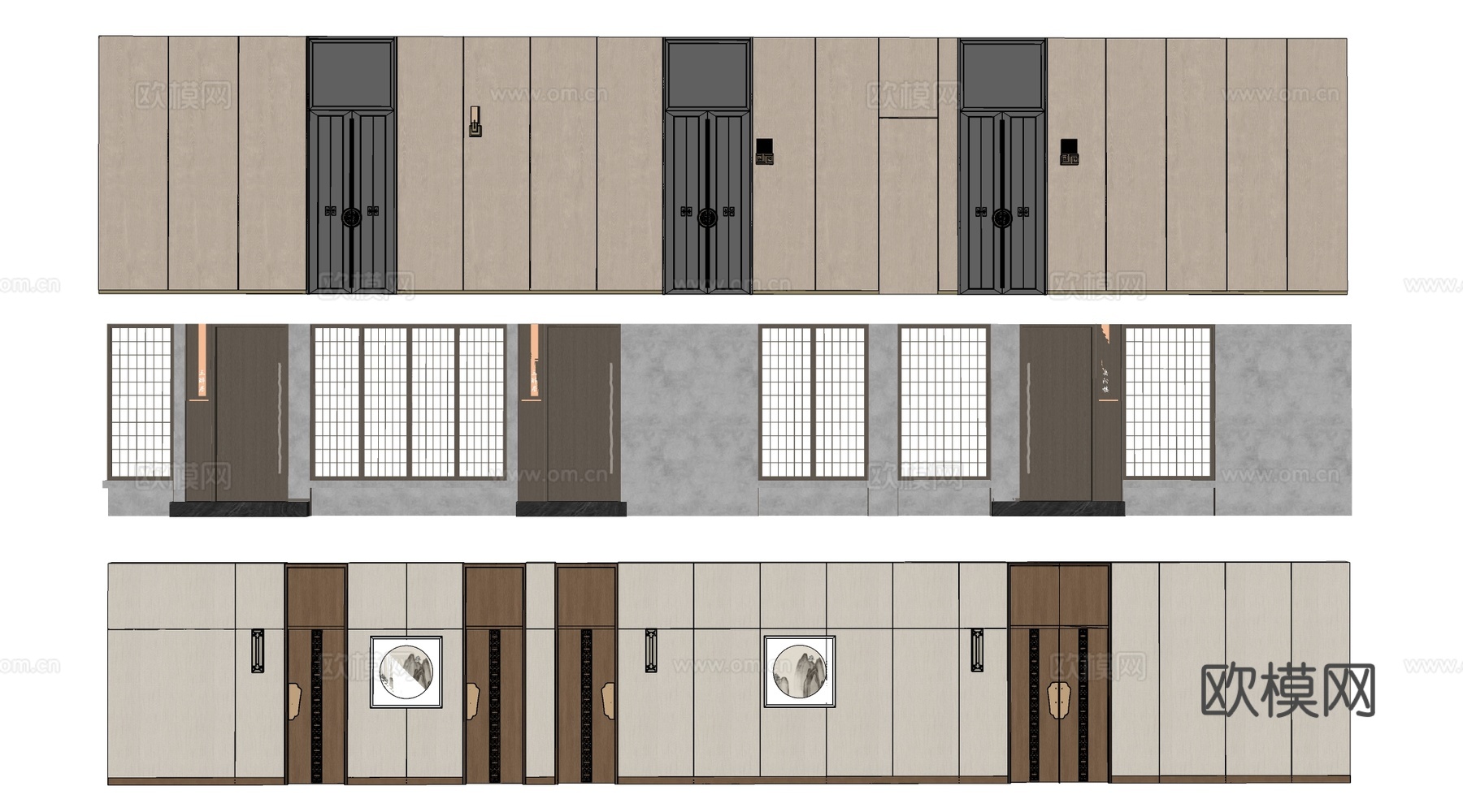现代办公室走廊 酒店走廊 过道su模型