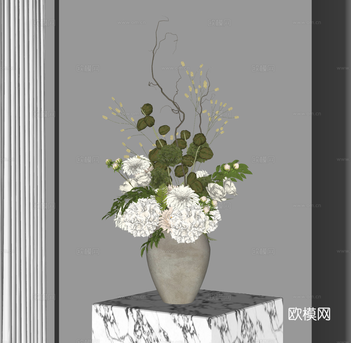 现代花瓶 花 花艺 书籍 摆件 饰品 花瓶摆件 现代花瓶花艺su模型