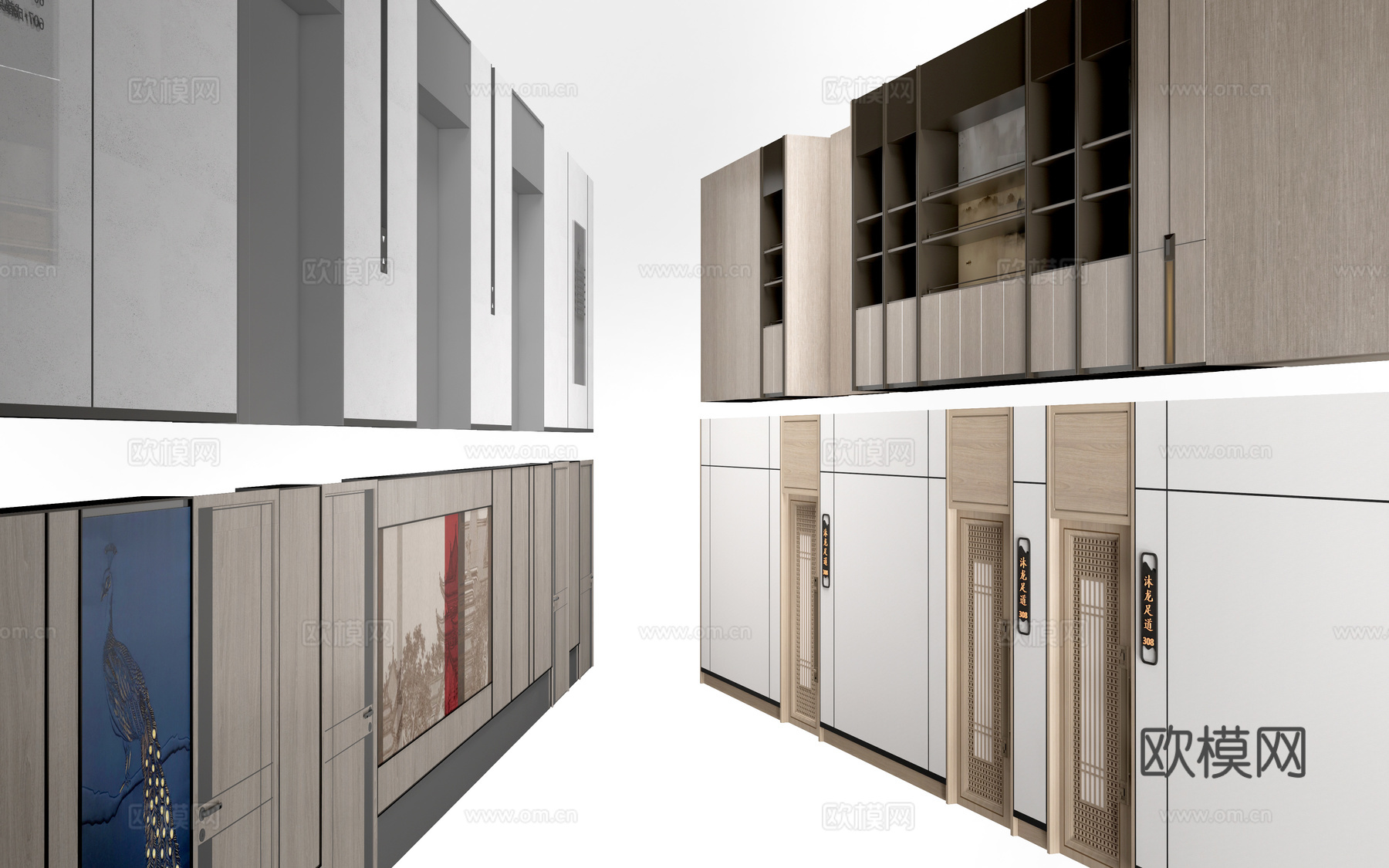 现代办公室走廊 酒店走廊 过道su模型