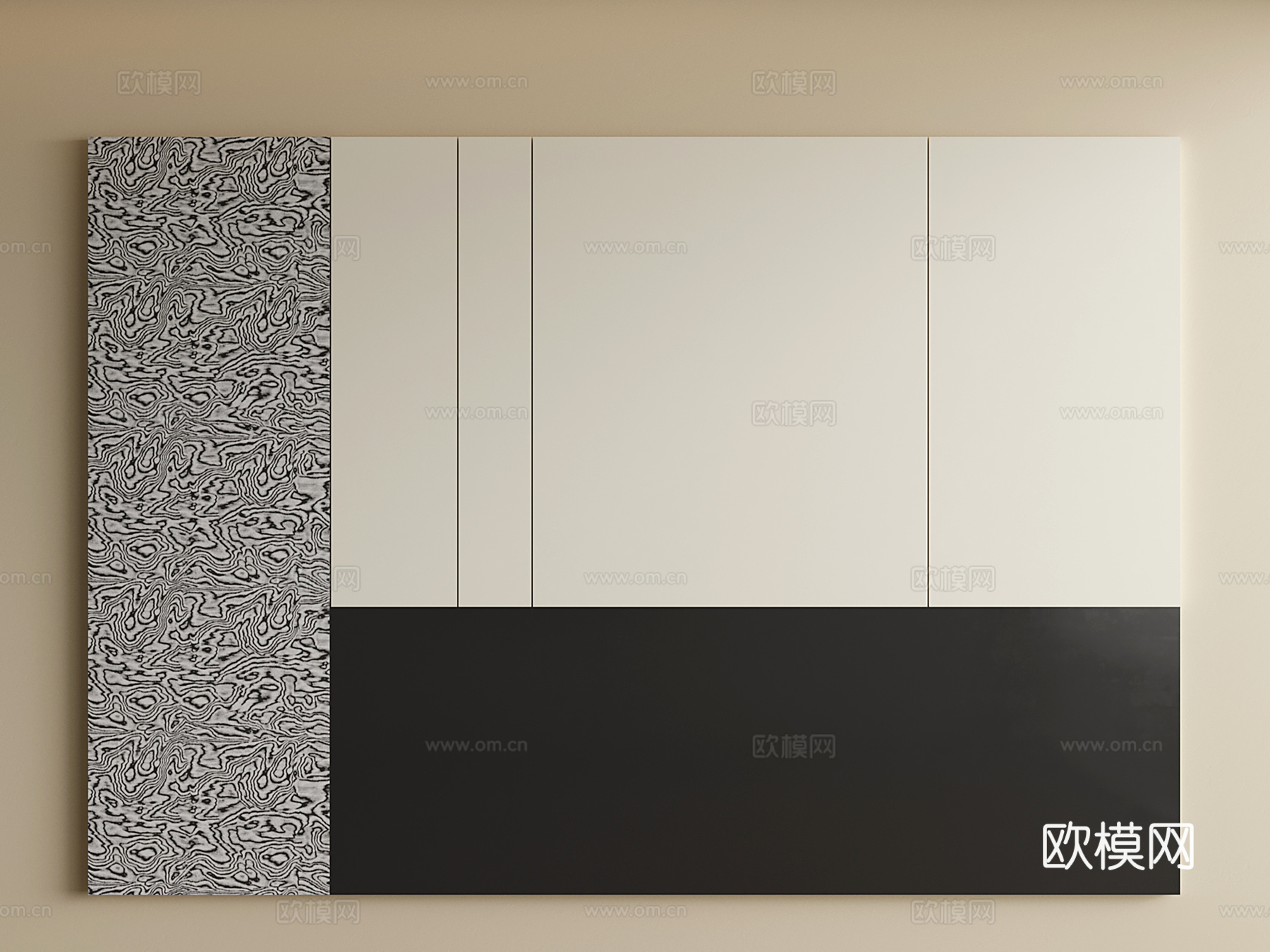 现代床头背景墙 极简风卧室背景墙su模型