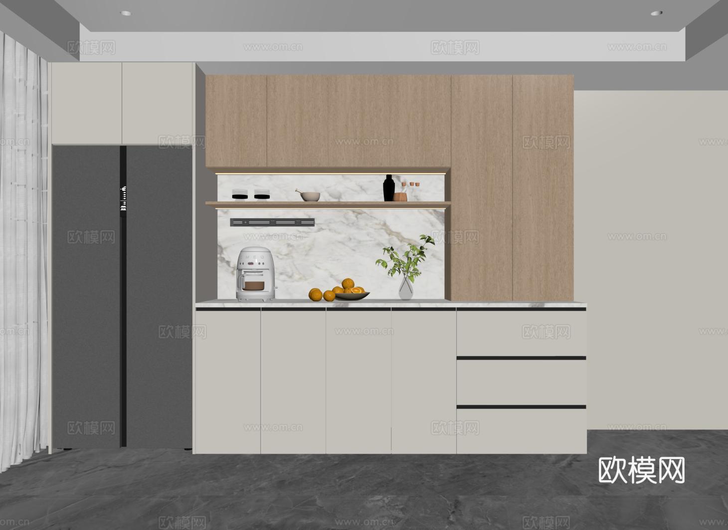 现代酒柜 冰箱酒柜 冰箱柜 开放格酒柜su模型