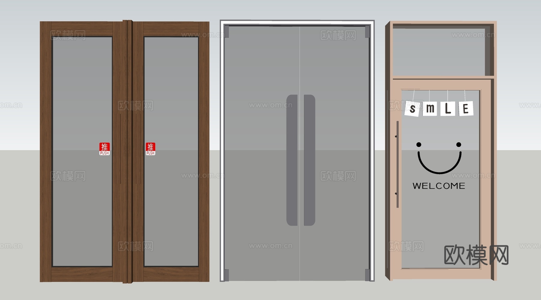 现代商铺玻璃门 玻璃双开门 商业街玻璃门 奶茶店玻璃门 咖啡su模型