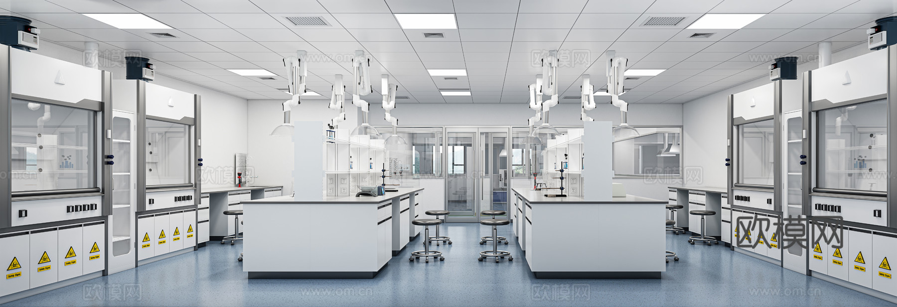 实验室，理化实验室，实验台，离心机，走廊su模型