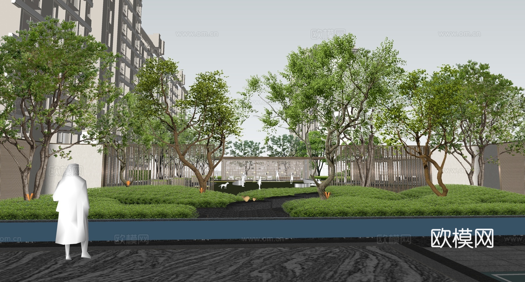 现代简约小区景观 对景景观 林下景观su模型