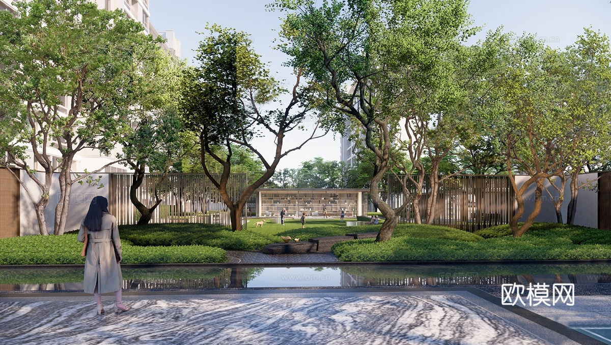 现代简约小区景观 对景景观 林下景观su模型