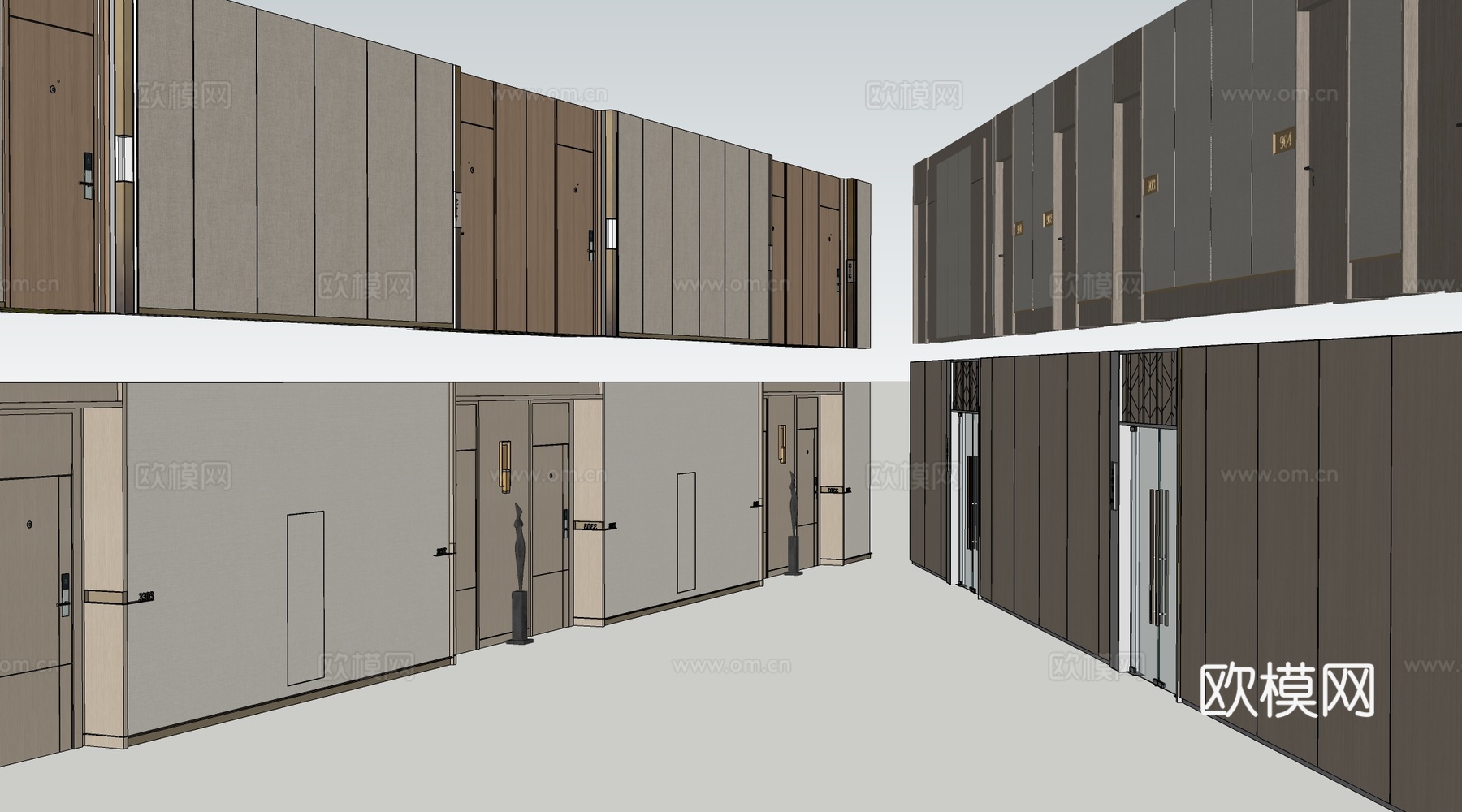 现代办公室走廊 酒店走廊 过道su模型