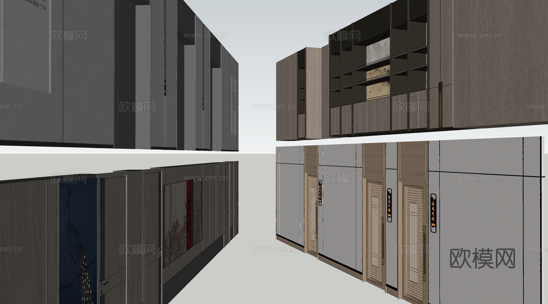 现代办公室走廊 酒店走廊 过道su模型