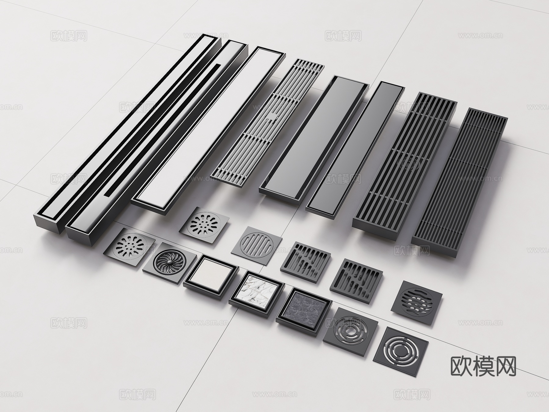 现代地漏 出水口 井盖 不锈钢地漏 卫浴地漏 卫浴五金 长条su模型