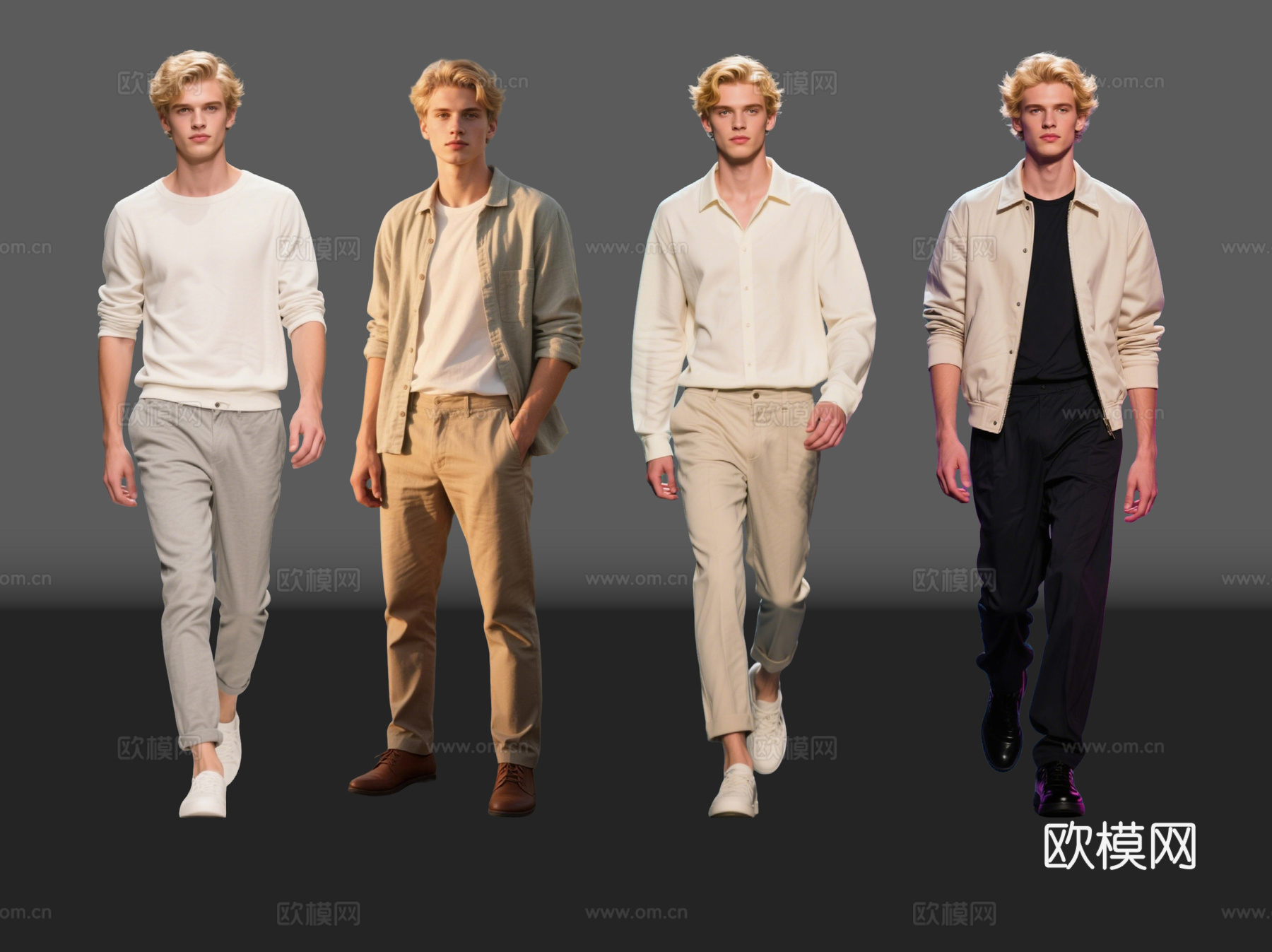 2D现代人物 时尚休闲装 休闲模特 现代商业街拍 休闲装帅哥su模型