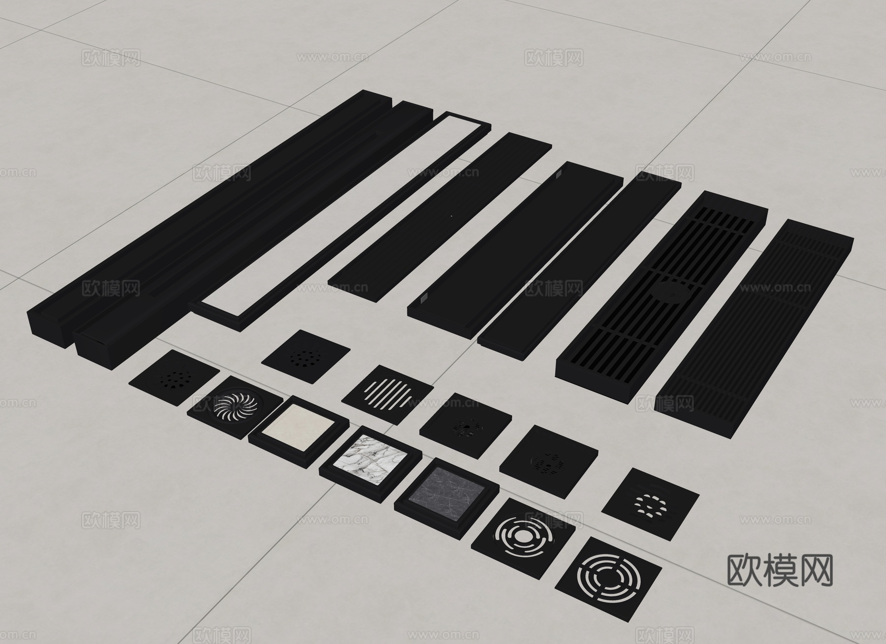 现代地漏 出水口 井盖 不锈钢地漏 卫浴地漏 卫浴五金 长条su模型