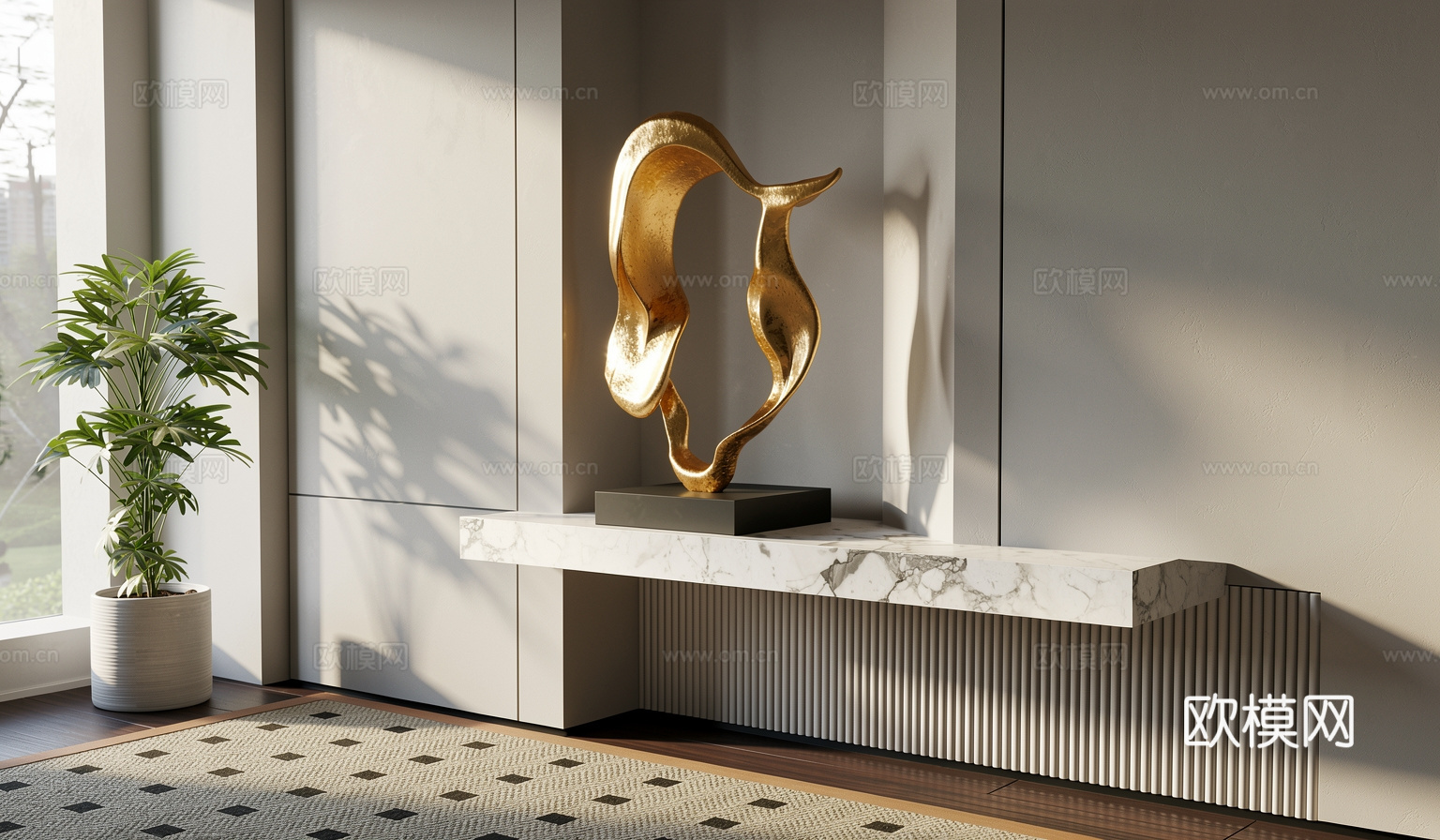 现代轻奢雕塑摆件 现代抽象金属雕塑 雕塑 端景雕塑su模型