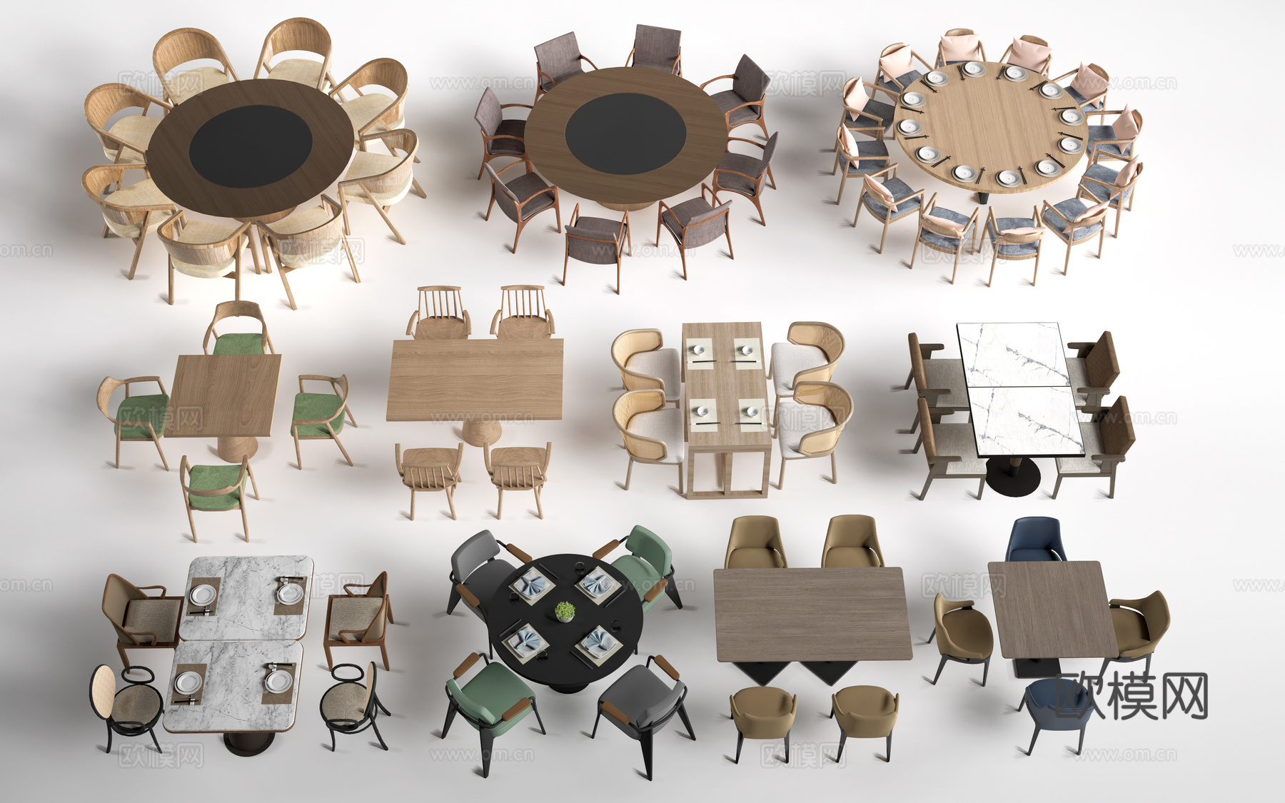 现代餐饮桌椅 餐厅桌椅 餐桌椅 饭店桌椅su模型