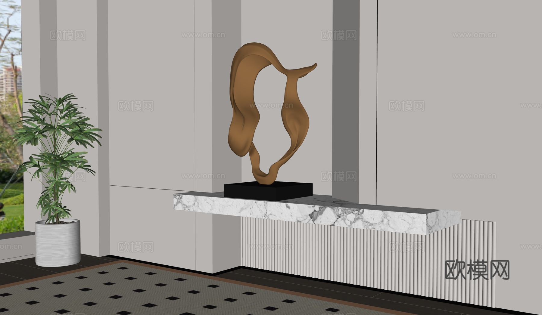 现代轻奢雕塑摆件 现代抽象金属雕塑 雕塑 端景雕塑su模型