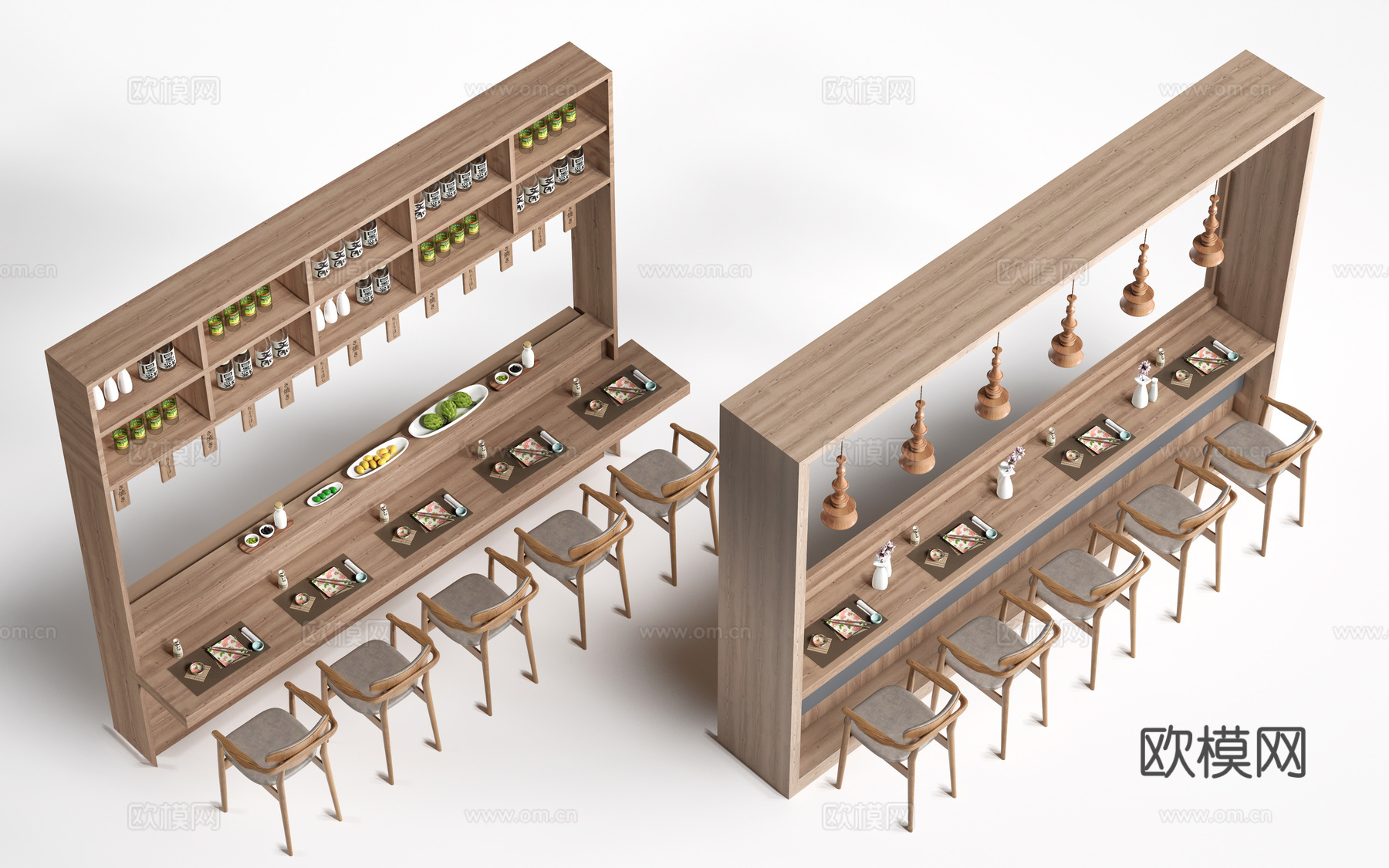 现代餐厅吧台 餐厅桌椅su模型