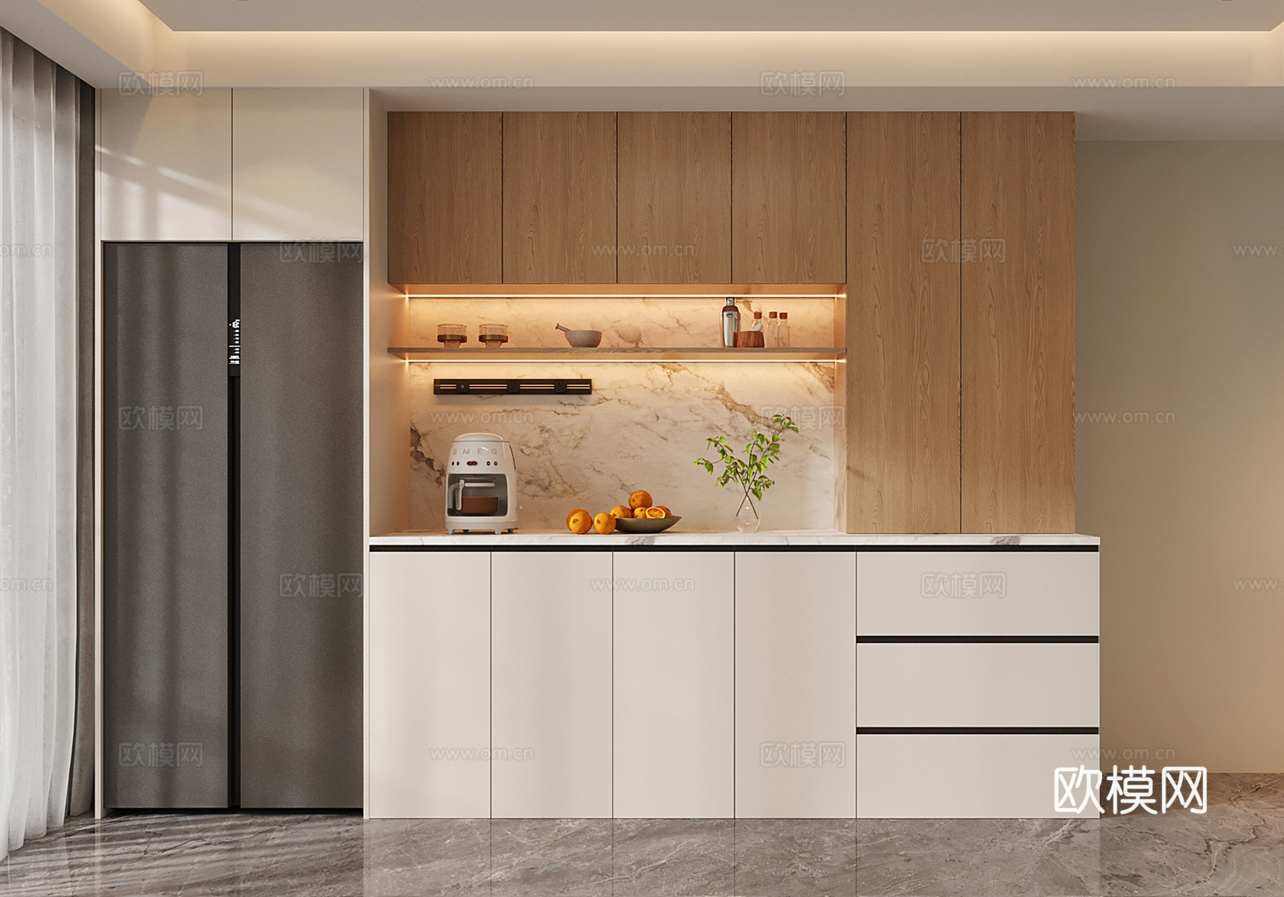 现代酒柜 冰箱酒柜 冰箱柜 开放格酒柜su模型