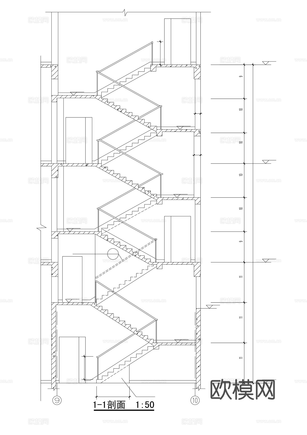 楼梯平面剖面cad施工图