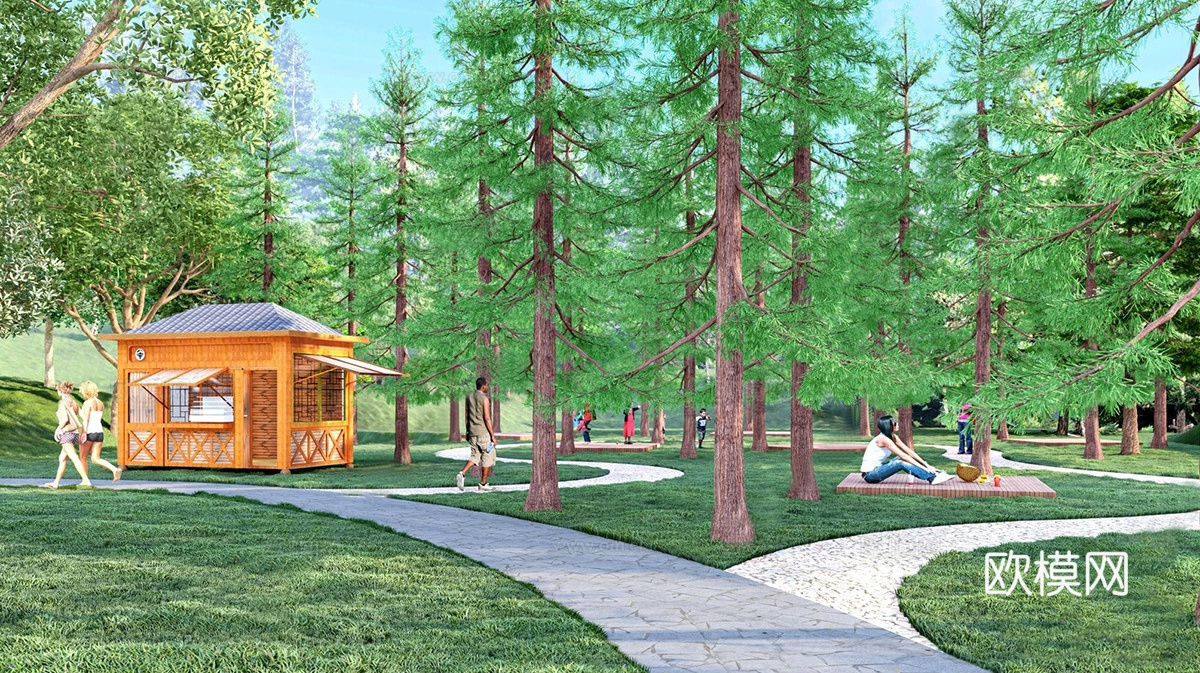 现代山体公园  林下景观su模型