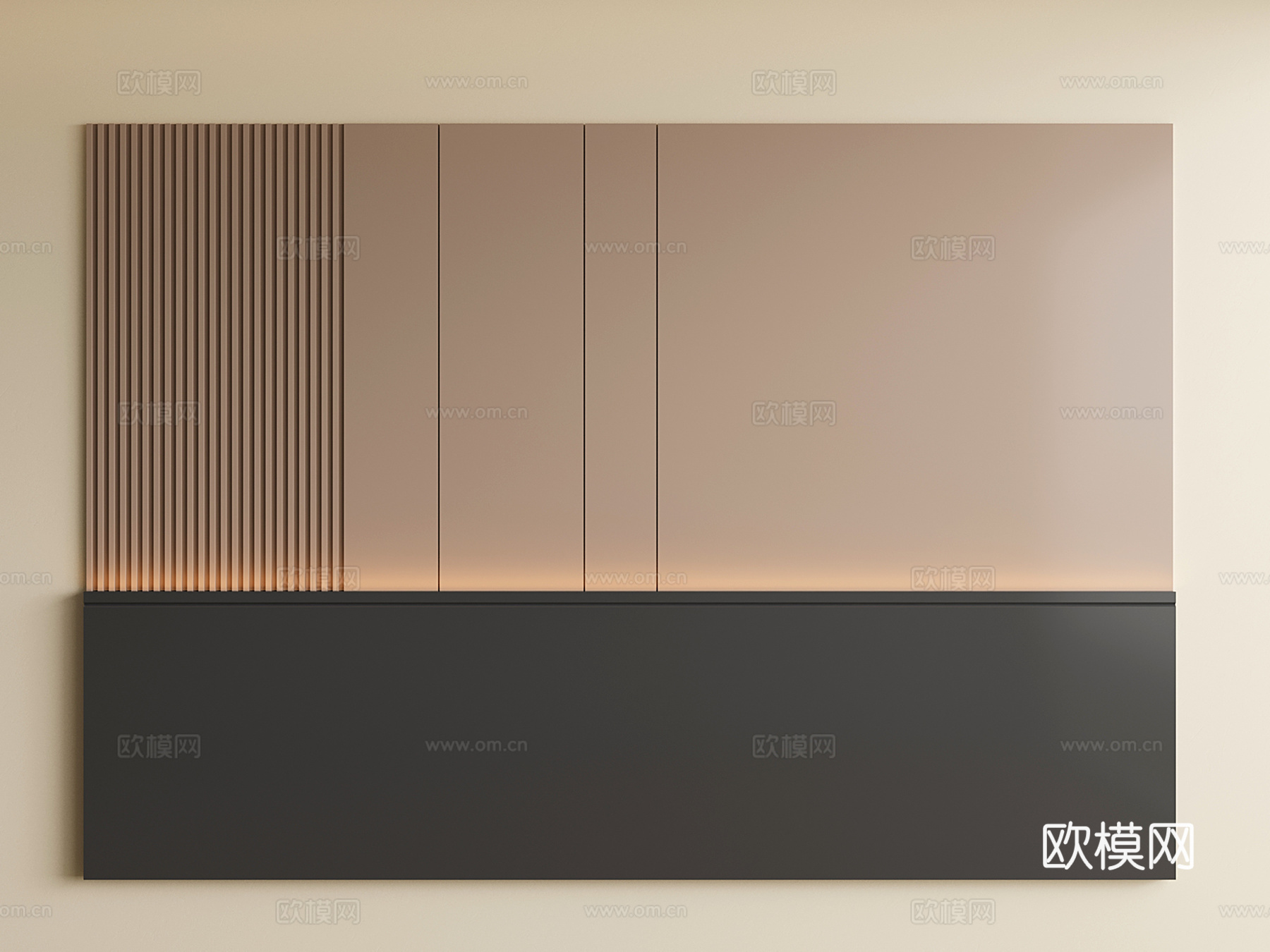 意式床头背景墙 现代卧室背景墙su模型下载（渲染图1）