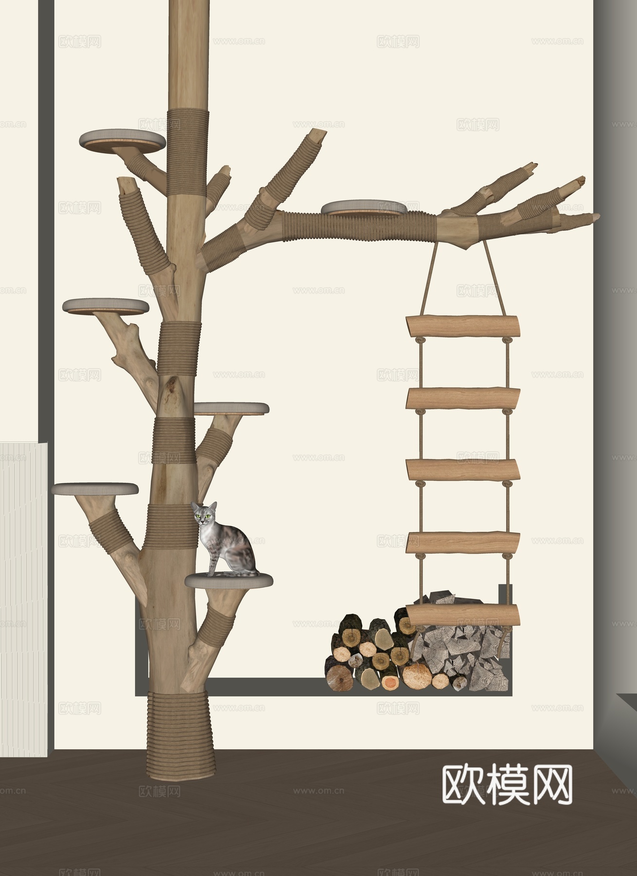 现代猫爬架su模型下载（渲染图2）