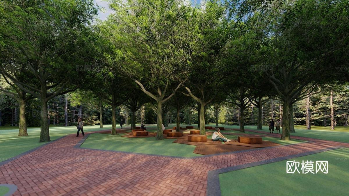 现代林间景观公园 林下景观su模型