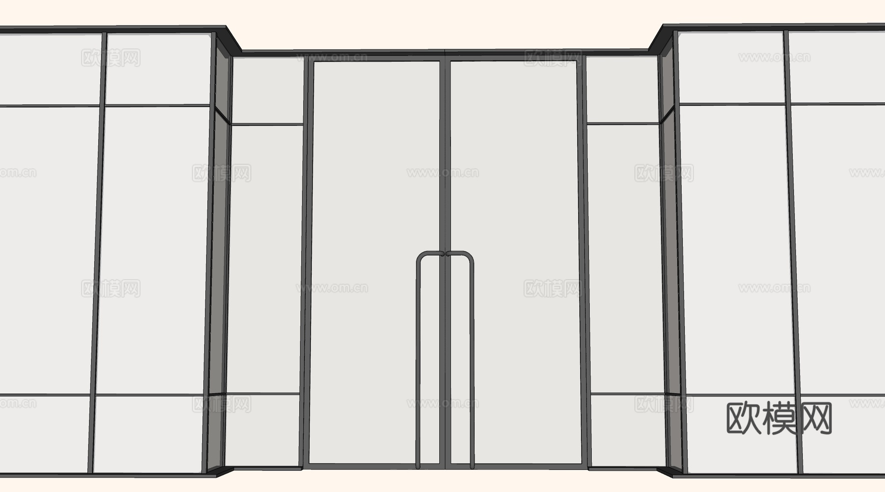 现代玻璃门 玻璃双开门 店铺玻璃门su模型