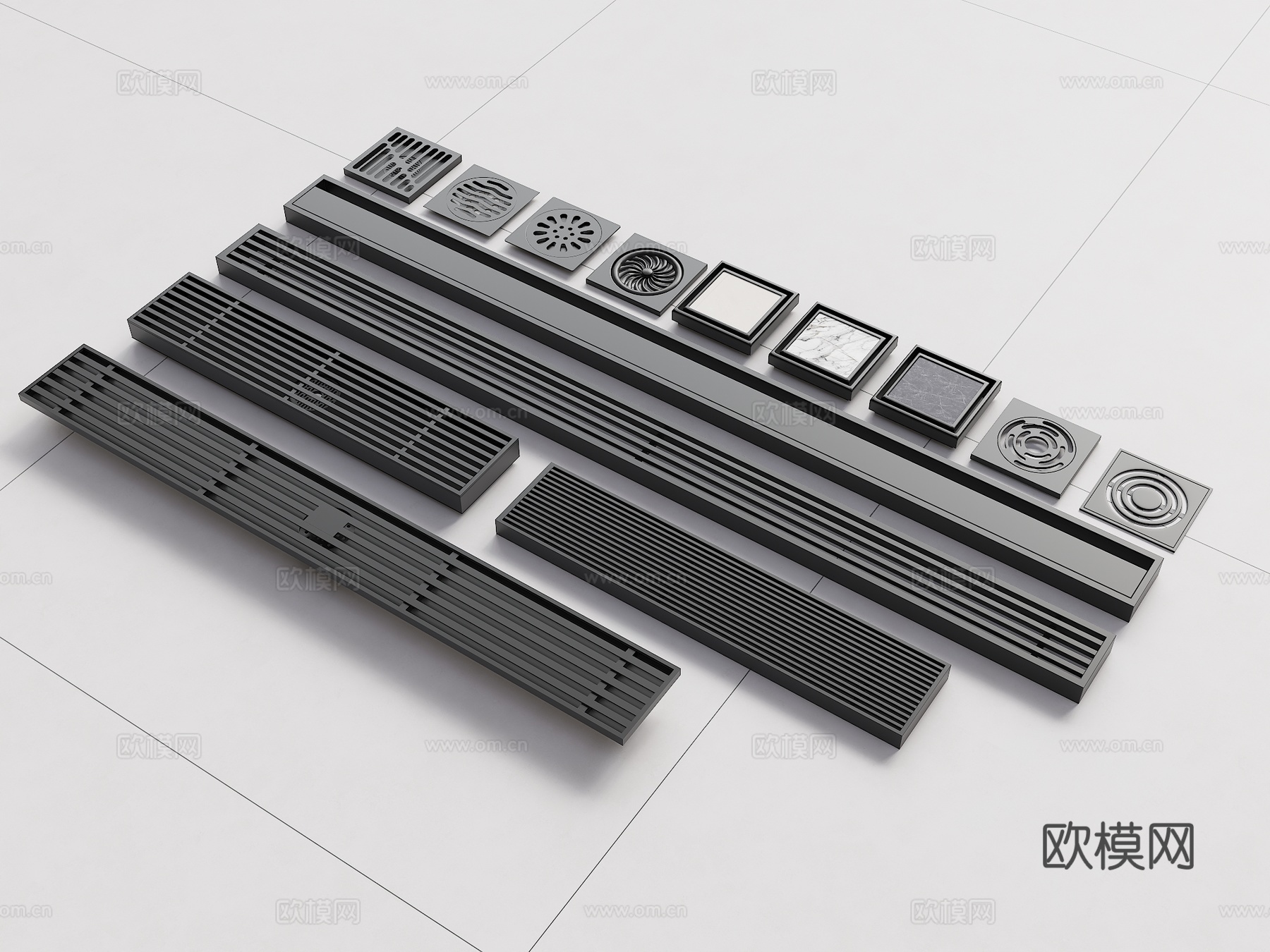 现代地漏 出水口 井盖 不锈钢地漏 卫浴地漏 卫浴五金 长条su模型