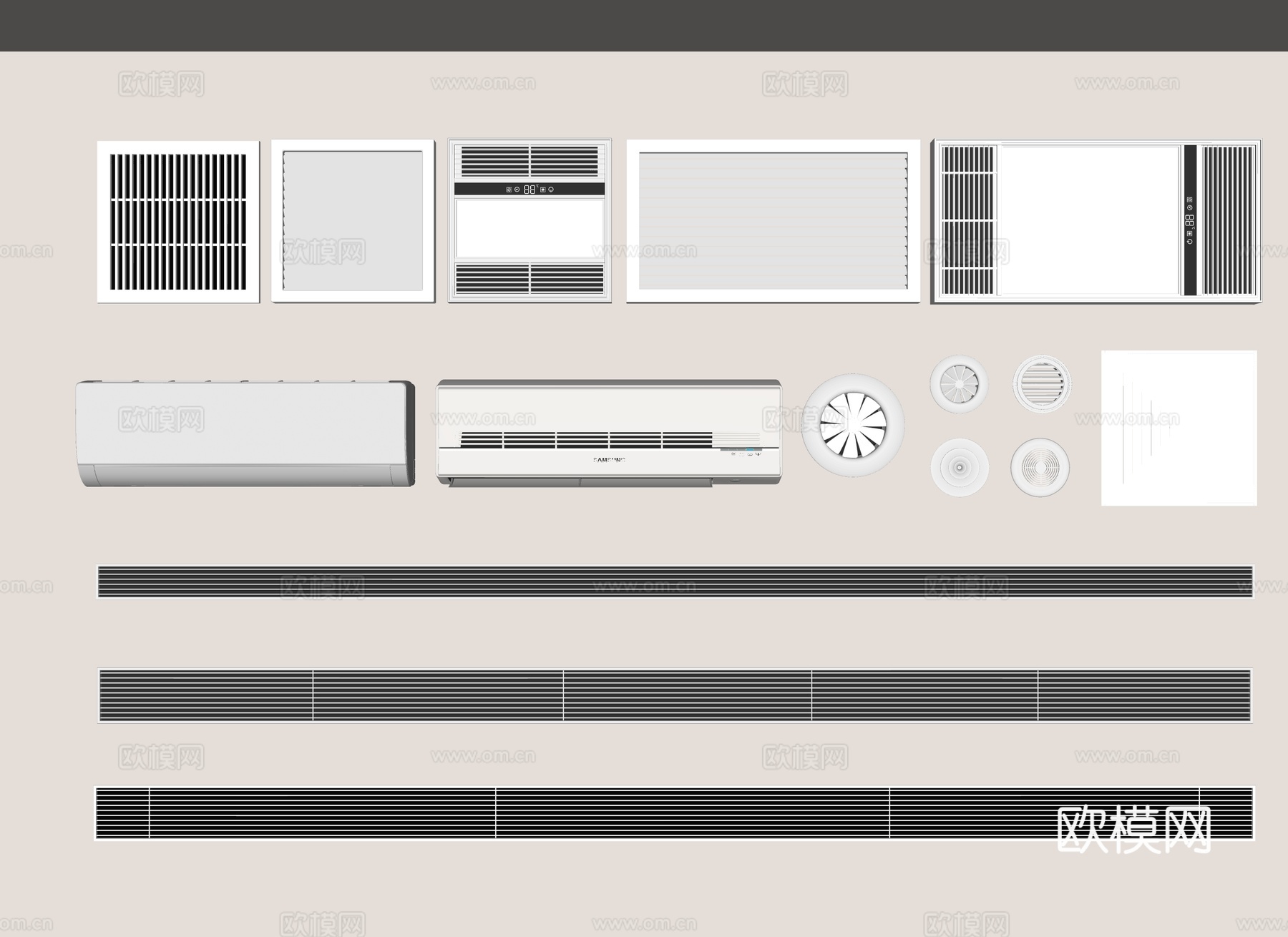 百叶出风口 现代空调 壁挂空调 暖气罩 中央空调出风口 现代su模型