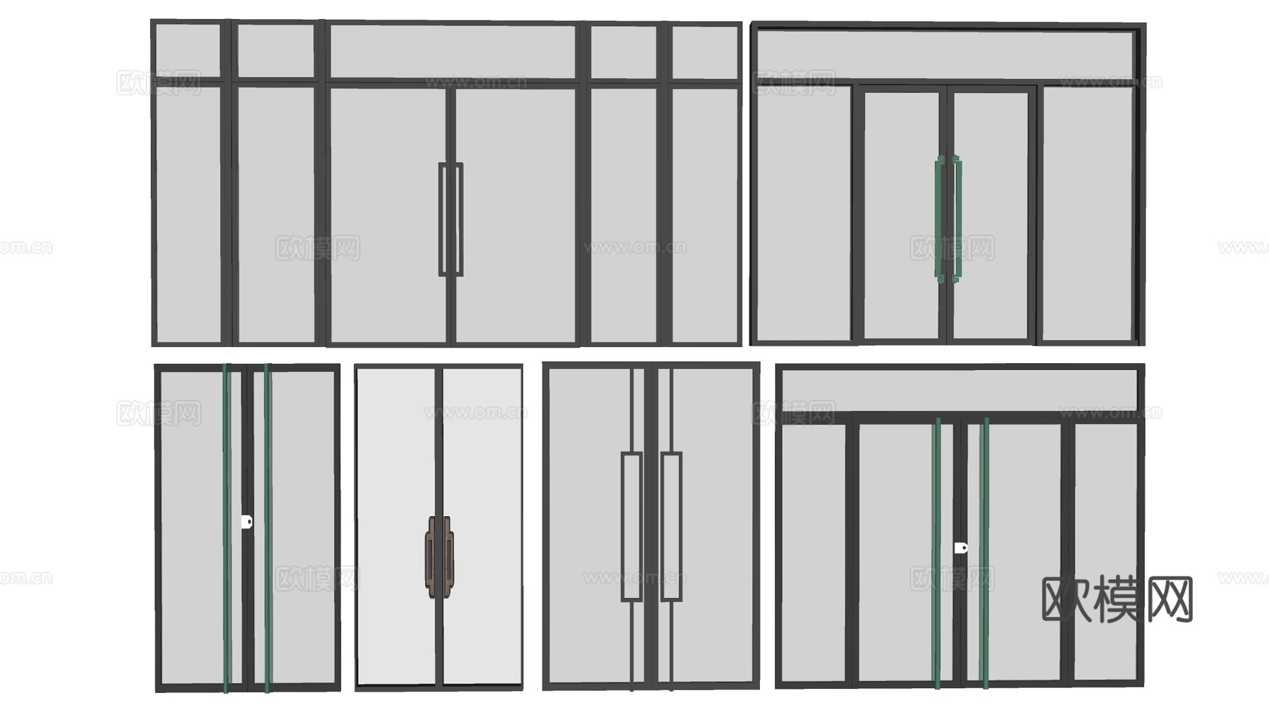现代玻璃门 玻璃推拉门 商业街玻璃门 店铺玻璃门su模型