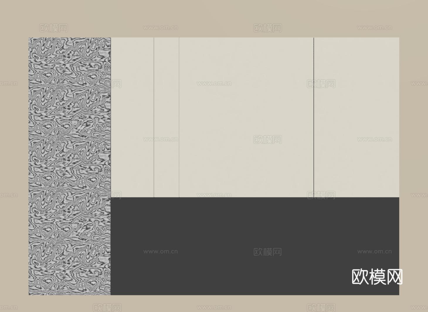 现代床头背景墙 极简风卧室背景墙su模型