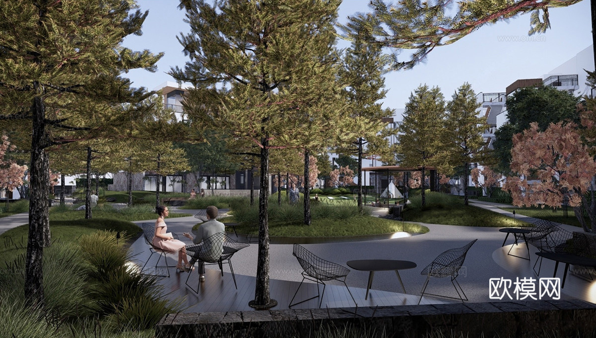 现代小区景观 康养林下 中庭廊架 林下景观su模型