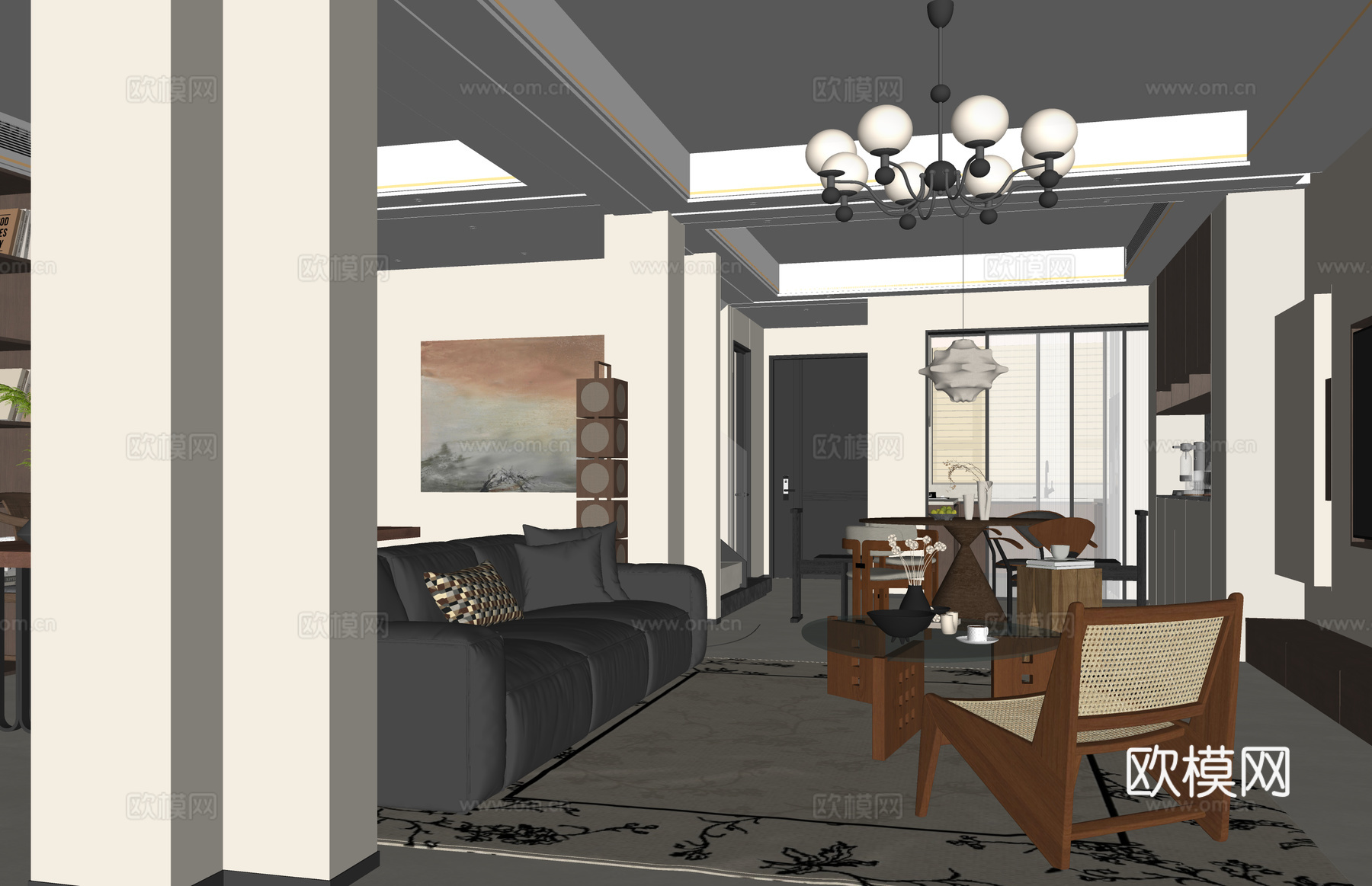 家装 衣帽间 客厅 客餐厅 茶室su模型