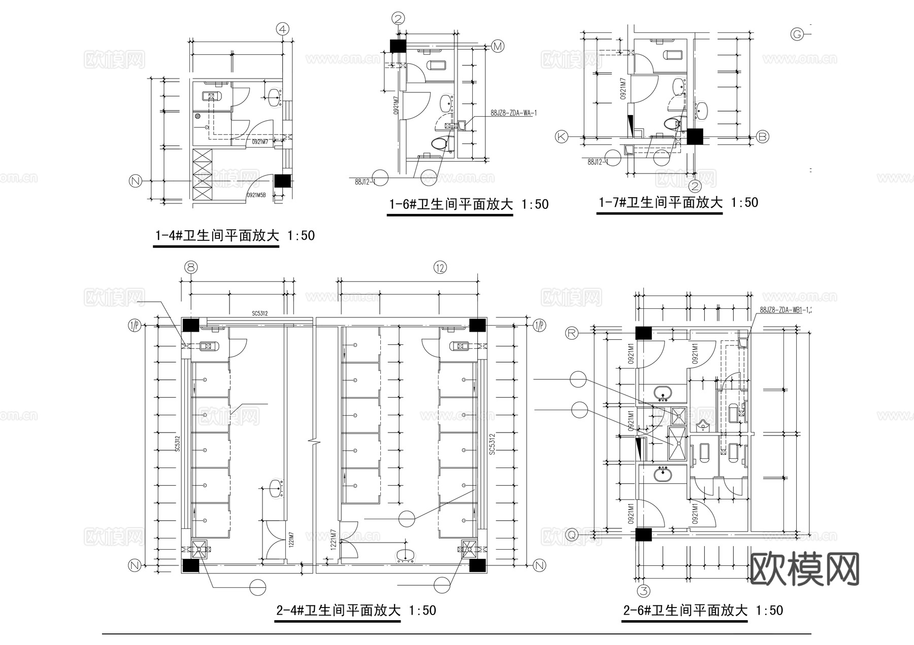 卫生间平面cad施工图