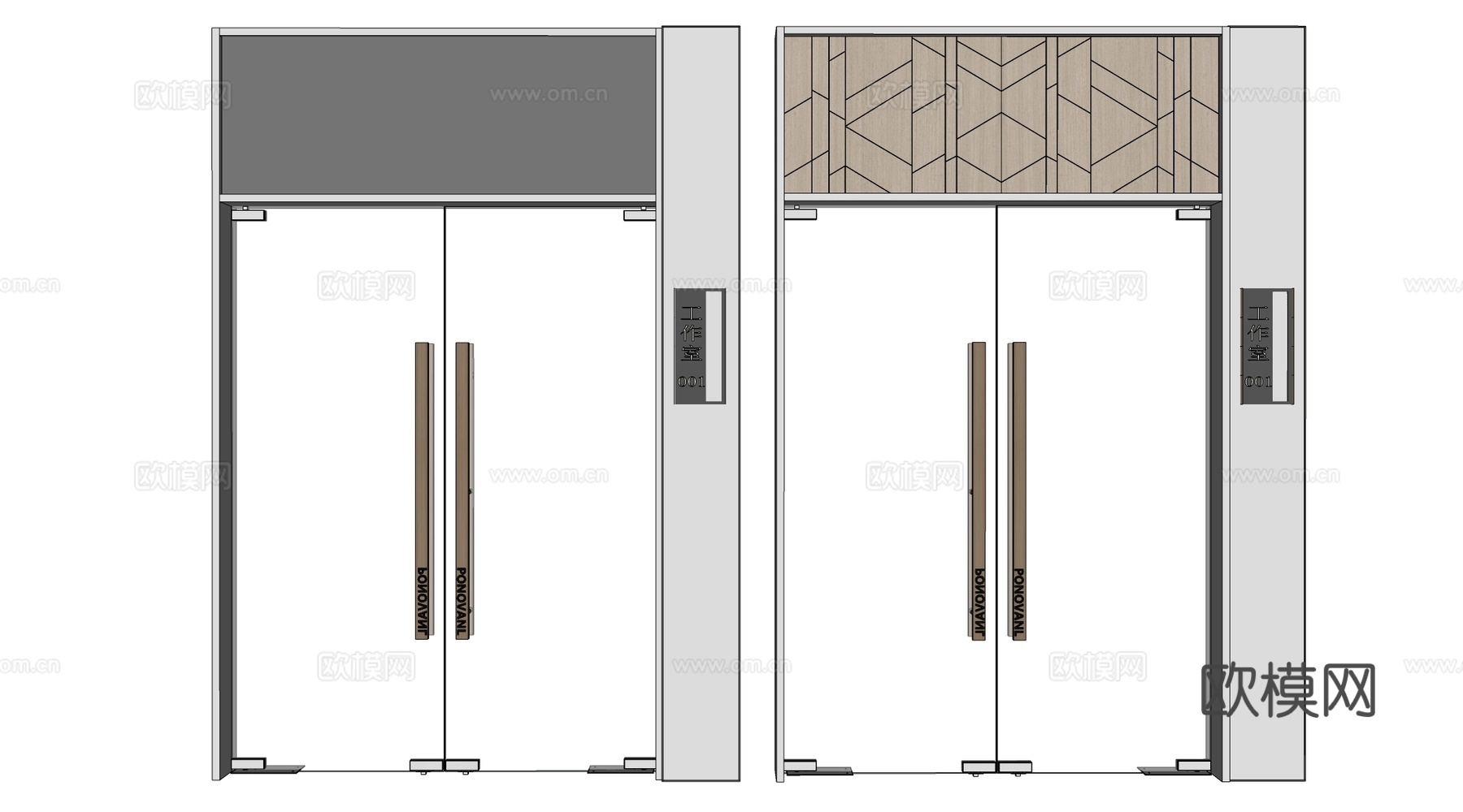 现代玻璃门 办公玻璃门 店铺玻璃门 玻璃双开门su模型