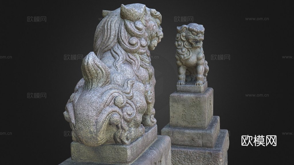 神社双狛犬1守护狮su模型下载（渲染图1）
