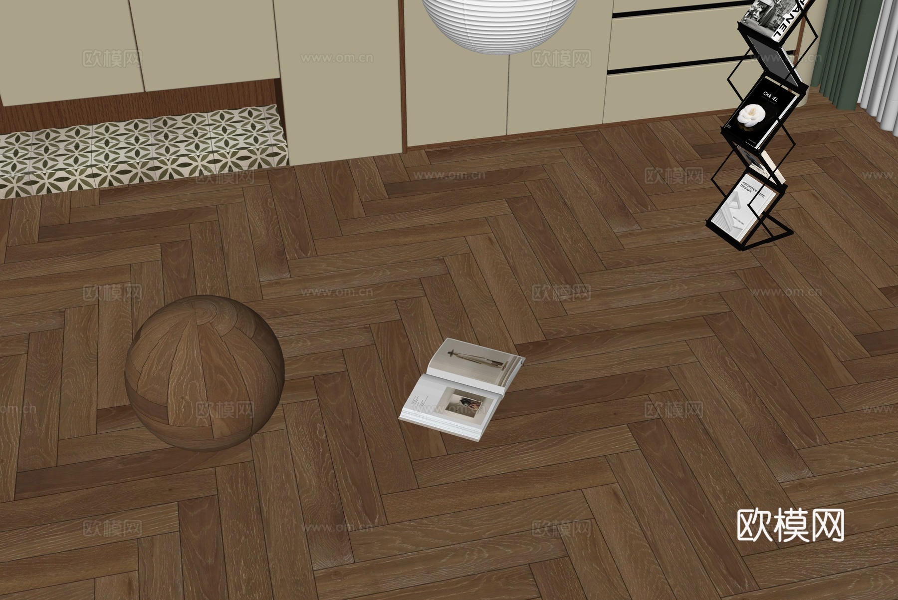 现代木地板su模型下载（渲染图2）